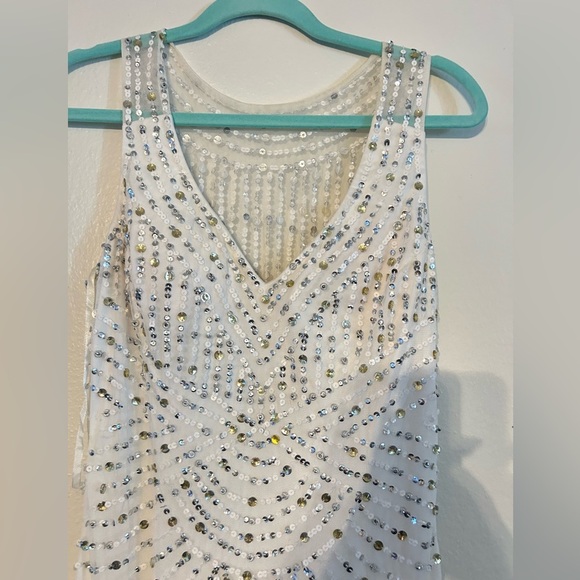 Beautiful White Dress With Sequins Full Length Size 6 By Cache - Picture 10 of 13